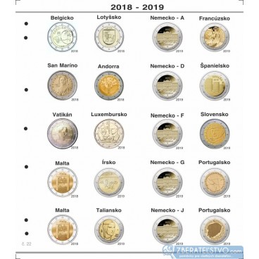 Farebný medzilist do albumov NUMIS na pamätné 2 Euro mince - 20 mincí na stranu - číslo 22 - 2018-2019