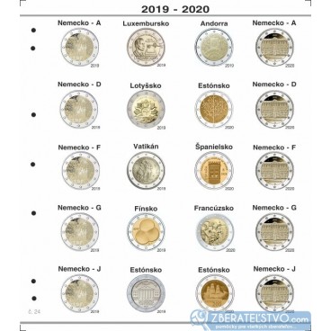 Farebný medzilist do albumov NUMIS na pamätné 2 Euro mince - 20 mincí na stranu - číslo 24 - 2020