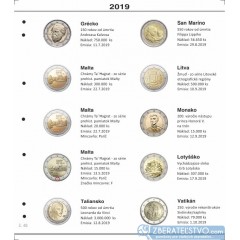 Farebný medzilist do albumov NUMIS na pamätné 2 Euro mince - 10 mincí na stranu - číslo 48 - 2019