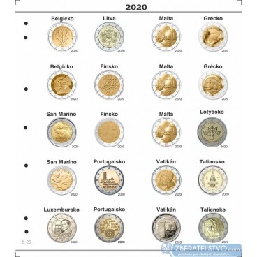 Farebný medzilist do albumov NUMIS na pamätné 2 Euro mince - 20 mincí na stranu - číslo 25 - 2020