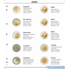 Farebný medzilist do albumov NUMIS na pamätné 2 Euro mince - 10 mincí na stranu - číslo 52 - 2020