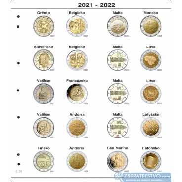 Farebný medzilist do albumov NUMIS na pamätné 2 Euro mince - 20 mincí na stranu - číslo 28 - 2021-2022