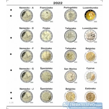 Farebný medzilist do albumov NUMIS na pamätné 2 Euro mince - 20 mincí na stranu - číslo 29 - 2022