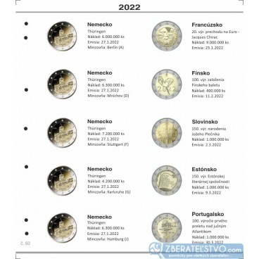 Farebný medzilist do albumov NUMIS na pamätné 2 Euro mince - 10 mincí na stranu - číslo 60 - 2022