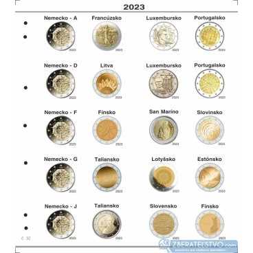 Farebný medzilist do albumov NUMIS na pamätné 2 Euro mince - 20 mincí na stranu - číslo 32 - 2023