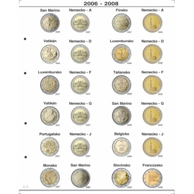 Farebné medzilisty do albumov OPTIMA na pamätné 2 Euro mince - 24 mincí na stranu - 2004-2024