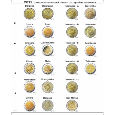 Farebné medzilisty do albumov OPTIMA na pamätné 2 Euro mince - 24 mincí na stranu - 2004-2024