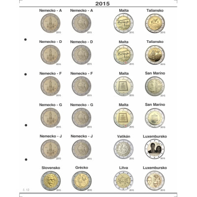 Farebné medzilisty do albumov OPTIMA na pamätné 2 Euro mince - 24 mincí na stranu - 2004-2024