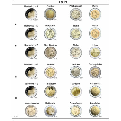 Farebné medzilisty do albumov OPTIMA na pamätné 2 Euro mince - 24 mincí na stranu - 2004-2024