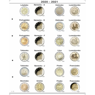Farebné medzilisty do albumov OPTIMA na pamätné 2 Euro mince - 24 mincí na stranu - 2004-2024