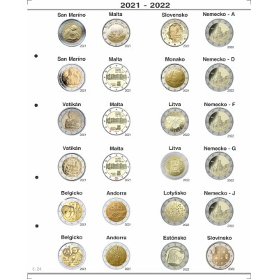 Farebné medzilisty do albumov OPTIMA na pamätné 2 Euro mince - 24 mincí na stranu - 2004-2024