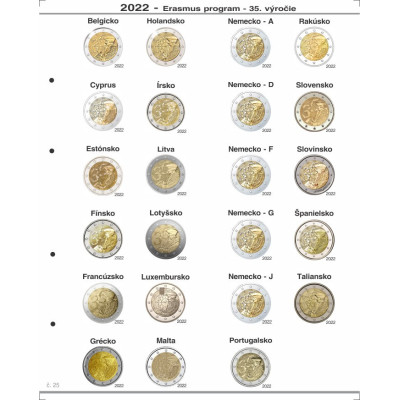 Farebné medzilisty do albumov OPTIMA na pamätné 2 Euro mince - 24 mincí na stranu - 2004-2024