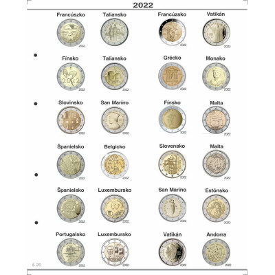 Farebné medzilisty do albumov OPTIMA na pamätné 2 Euro mince - 24 mincí na stranu - 2004-2024