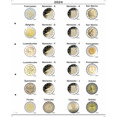 Farebné medzilisty do albumov OPTIMA na pamätné 2 Euro mince - 24 mincí na stranu - 2004-2024