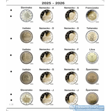 Farebn&yacute; medzilist do albumov NUMIS na pam&auml;tn&eacute; 2 Euro mince - 20 minc&iacute; na stranu - č&iacute;slo 38 - 2025-2026