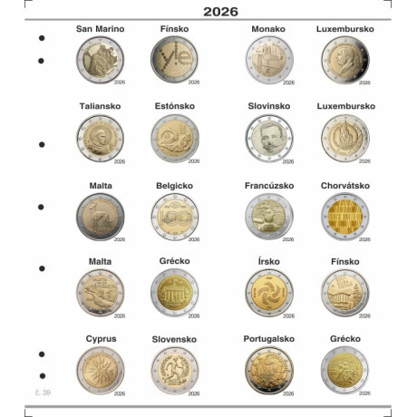 Farebný medzilist do albumov NUMIS na pamätné 2 Euro mince - 20 mincí na stranu - číslo 39 - 2026