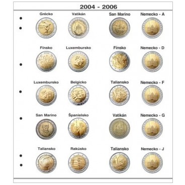 Farebn&eacute; medzilisty do albumov NUMIS na pam&auml;tn&eacute; 2 Euro mince - 20 minc&iacute; na stranu - 37 ks - 2024-2025