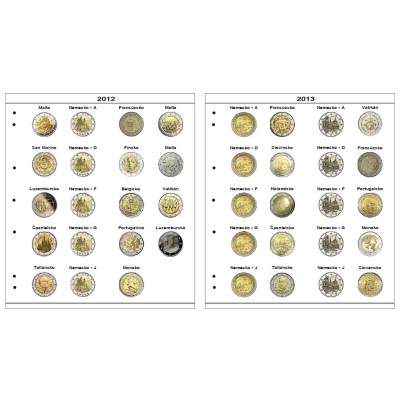 Farebné medzilisty do albumov NUMIS na pamätné 2 Euro mince