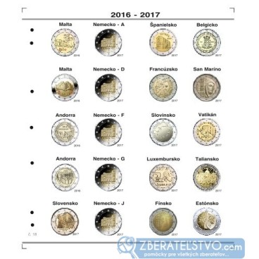 Farebný medzilist do albumov NUMIS na pamätné 2 Euro mince - 20 mincí na stranu - číslo 18 - 2016-2017