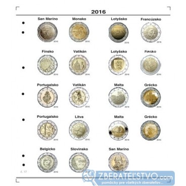 Farebný medzilist do albumov NUMIS na pamätné 2 Euro mince - 20 mincí na stranu - číslo 17 - 2016