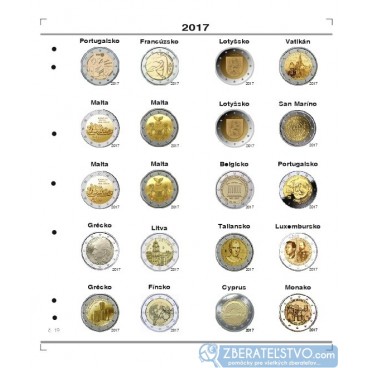 Farebný medzilist do albumov NUMIS na pamätné 2 Euro mince - 20 mincí na stranu - číslo 19 - 2017