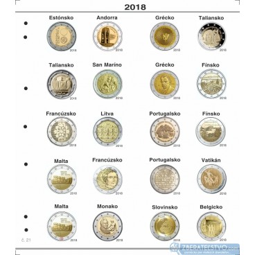 Farebný medzilist do albumov NUMIS na pamätné 2 Euro mince - 20 mincí na stranu - číslo 21 - 2018