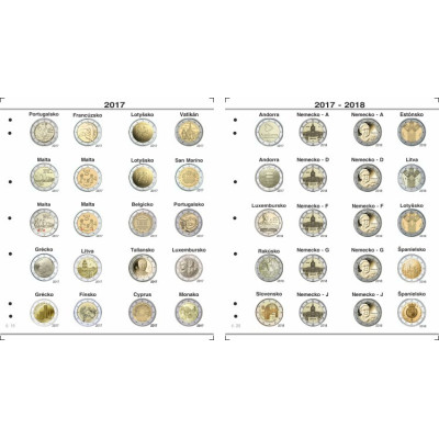 Farebné medzilisty do albumov NUMIS na pamätné 2 Euro mince